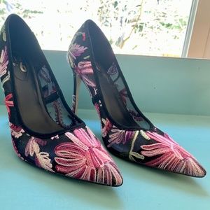 Black Mesh Floral Heels